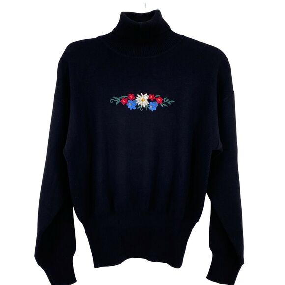 MEISTER Sweaters - Meister Floral Folk Art Embroidered Wool Ski Turtleneck Sweater Womens Large